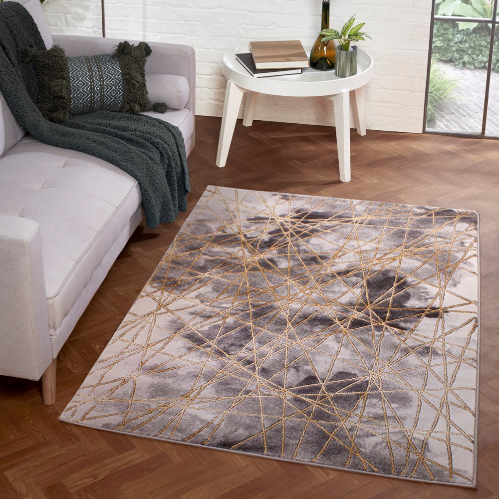 Bianco 0185TA Abstract Geometric Rug in Grey Gold